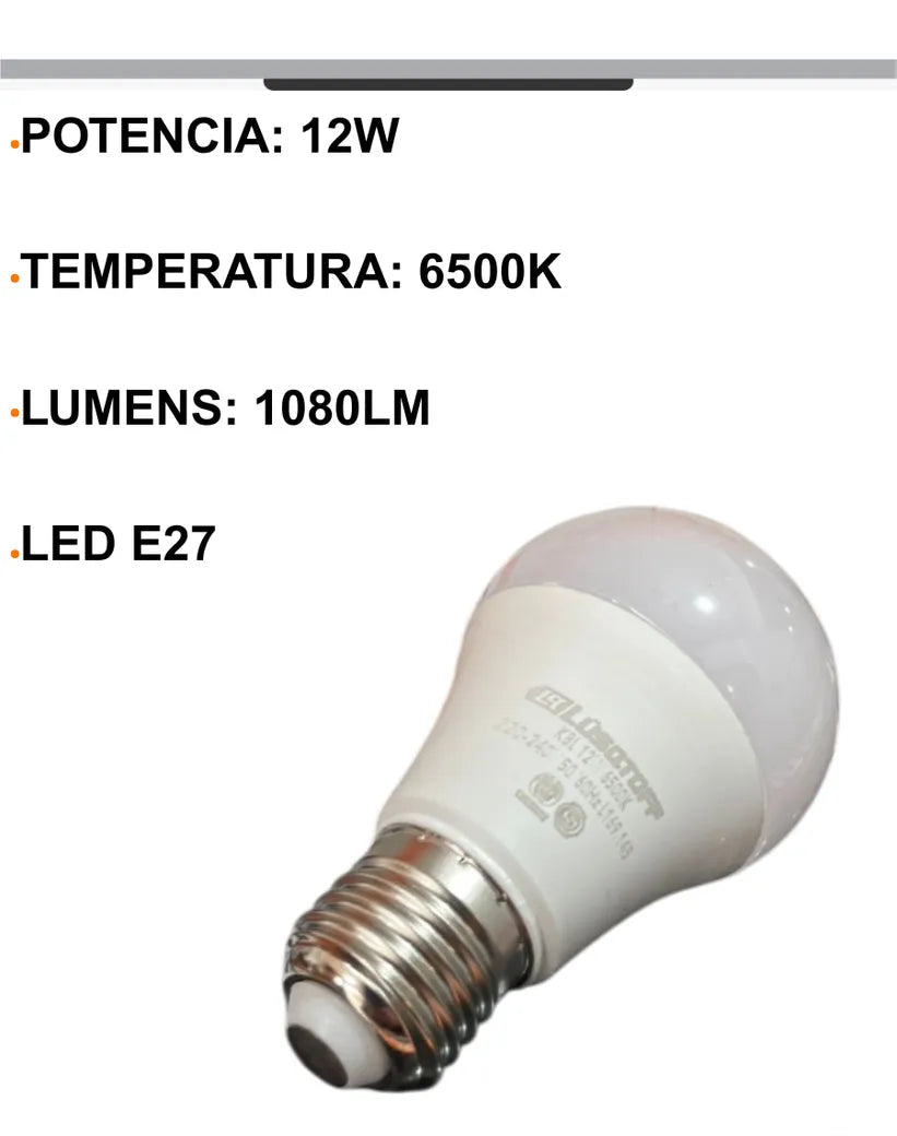 Lampara Foco Led 12W Luz Fría Bajo Consumo Lusqtoff x10u