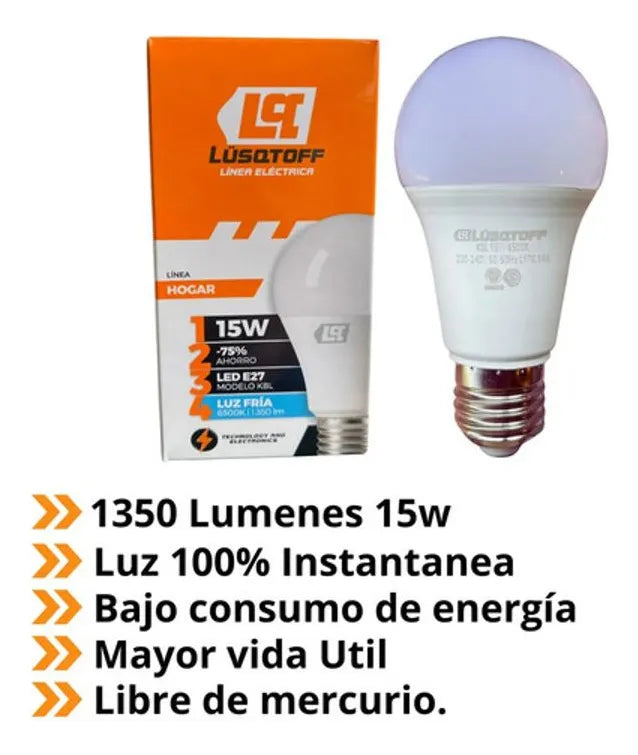Lampara Foco Led 15 W Luz Fría Bajo Consumo Lusqtoff x10u